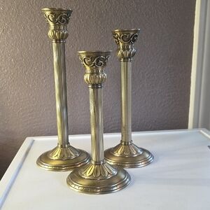 PartyLite Antique Brass Candle Holders Trio
